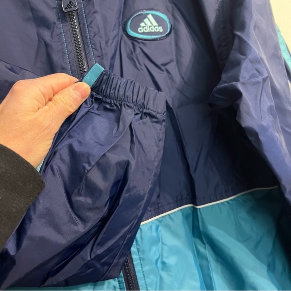 ADIDAS Vintage 90's Three Stripe Full Zip Blue Color Block Windbreaker Size S - Picture 7 of 13